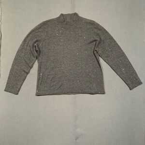 Gladys Bagley Sweater Women XL Gray All Over Micro Beading Mock Neck Zip Back